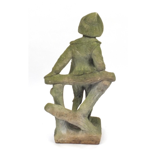 148 - Stoneware garden figure of a young boy carrying a water jug, 80cm high