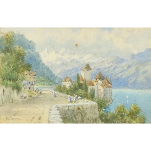 1596 - Francis George Coleridge - The castle of Chillon, lake of Geneva watercolour, inscribed Dudley Galle... 