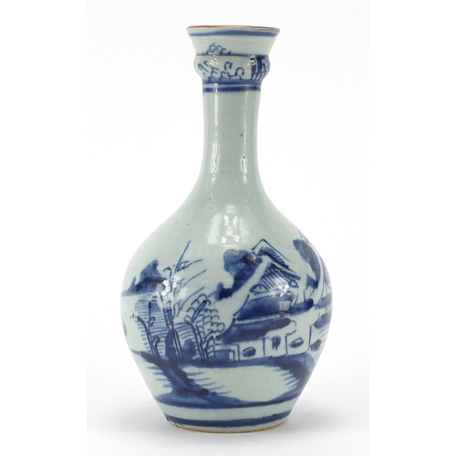 605 - Chinese porcelain bottle vase with flared rim, hand painted with a continuous river landscape, 22cm ... 