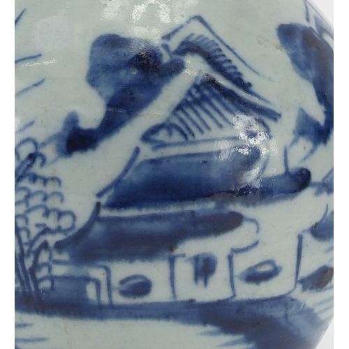 605 - Chinese porcelain bottle vase with flared rim, hand painted with a continuous river landscape, 22cm ... 