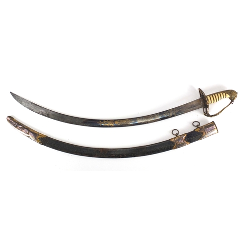 573 - Good 19th century 1803 pattern Infantry Officers sabre, with leather scabbard, the sabre with wire b... 