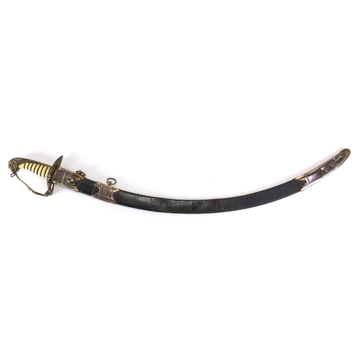 573 - Good 19th century 1803 pattern Infantry Officers sabre, with leather scabbard, the sabre with wire b... 