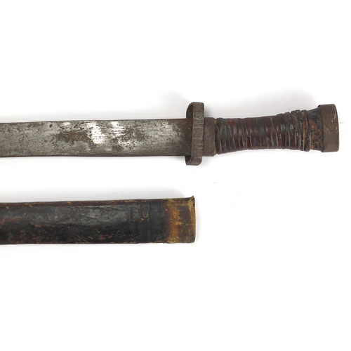 579 - Military interest sword with scabbard and steel blade, 88cm in length