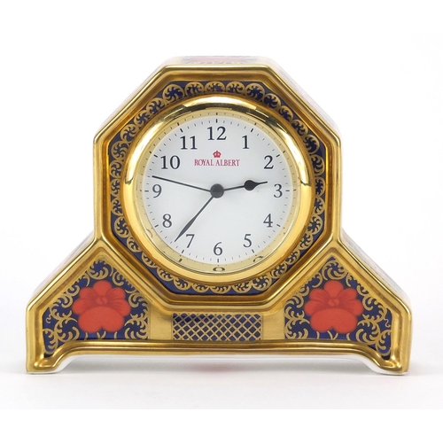 2267 - Royal Albert old Imari mantel clock, with gold block design, 11cm high