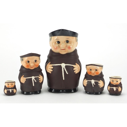 2106 - Graduated set of five Goebel Monk jugs, the largest 21cm high