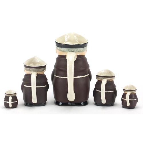 2106 - Graduated set of five Goebel Monk jugs, the largest 21cm high