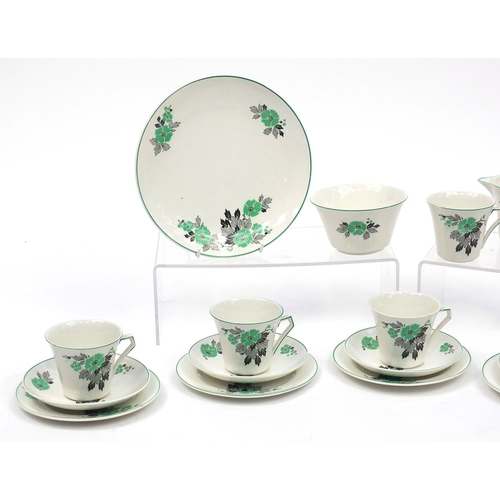 2234 - Art Deco six place tea set by Palissy, each decorated with green flowers