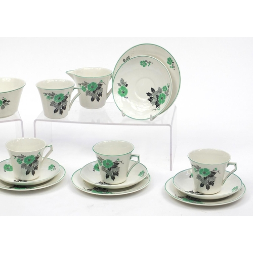 2234 - Art Deco six place tea set by Palissy, each decorated with green flowers