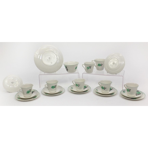 2234 - Art Deco six place tea set by Palissy, each decorated with green flowers