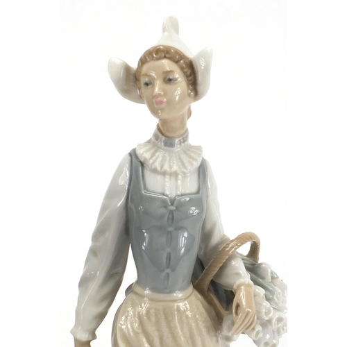 2281 - Two Lladro figurines one of a girl holding a baby lamb, the largest 29cm high