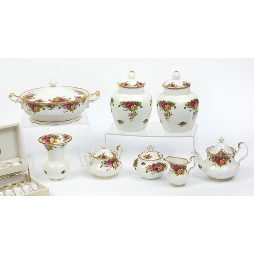 2223 - Royal Albert Old Country Roses dinner and teaware including lidded tureen, miniature three piece tea... 