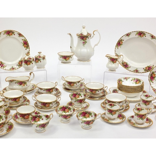 2146 - Royal Albert Old Country Roses dinner and teaware including coffee pot, gravy boat, plates, cups and... 