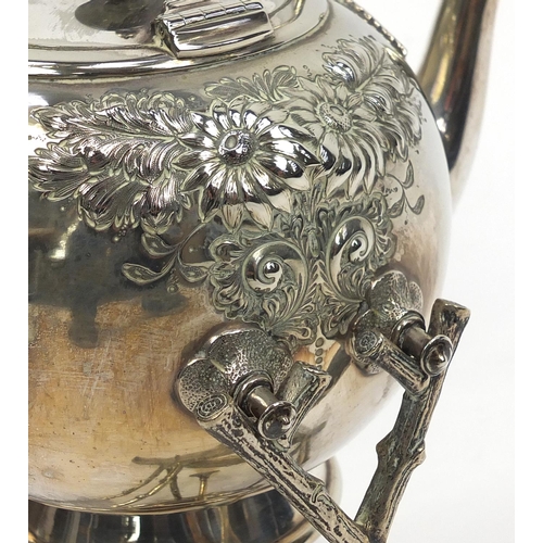 2082 - Large silver plated serving tray with twin handles, together with a Walker & Hall teapot on naturali... 