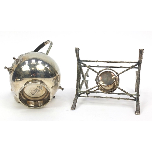 2082 - Large silver plated serving tray with twin handles, together with a Walker & Hall teapot on naturali... 