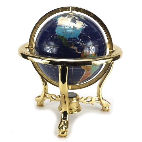 2194 - Decorative specimen stone table globe with compass undertier, 34cm high