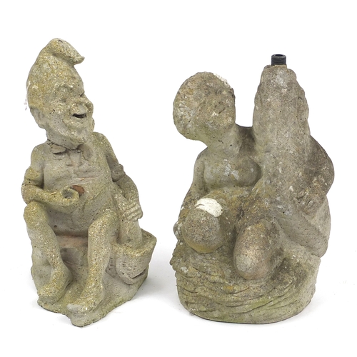 151 - Two stoneware garden water features, one of a gnome, the largest 36cm high