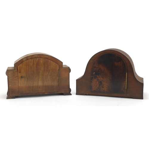 223 - Two oak cased mantel clocks, one with Westminster chime