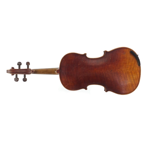 235 - Old wooden violin, bearing a Stradiuarius label