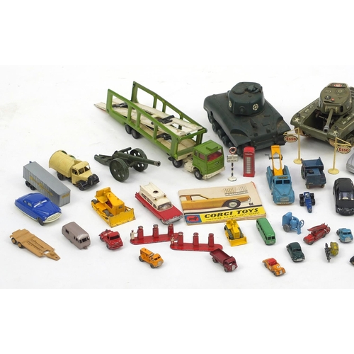 209 - Vintage and later vehicles, mostly die cast including West German tin plate tank, Tri-ang Minic toys... 