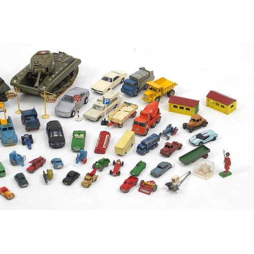 209 - Vintage and later vehicles, mostly die cast including West German tin plate tank, Tri-ang Minic toys... 