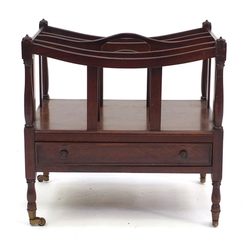 2009 - Mahogany Canterbury with base drawer with brass casters, 49cm H x 49cm W x 37cm D