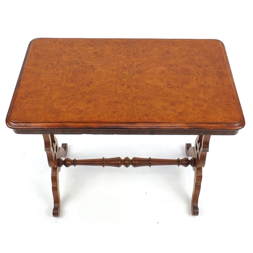 2022 - Walnut occasional table with quarter veneered Burr top, 74cm H x 76.5cm W x 45.5cm D