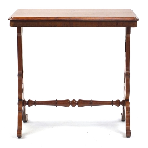 2022 - Walnut occasional table with quarter veneered Burr top, 74cm H x 76.5cm W x 45.5cm D