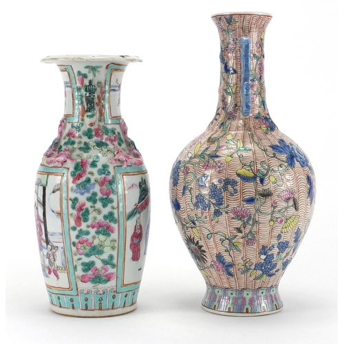 644 - Two Chinese porcelain vases including a Canton example hand painted with mandarins, the largest 31cm... 