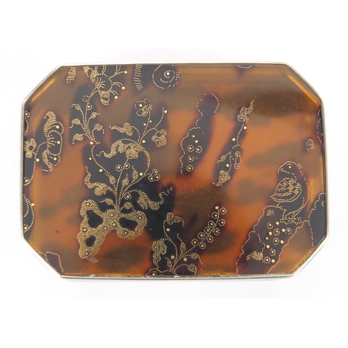 23 - 18th century rectangular silver, tortoiseshell and gold pique work snuff box, decorated with floral ... 