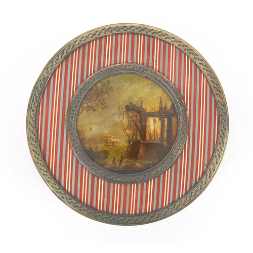 10 - 18th century French circular Vernis Martin snuff box with unmarked gold mounts and red tortoiseshell... 