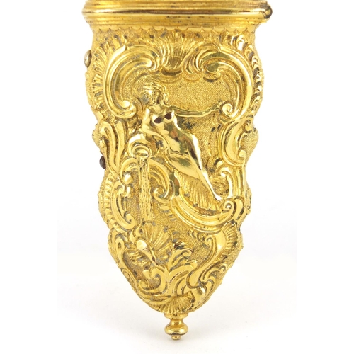 3 - 18th century Rococo gilt metal repoussé etui decorated with nude maidens within C scrolls, the fitte... 