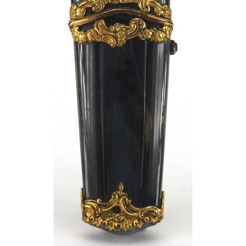 1 - 18th century gilt mounted agate etui of tapering form with  fruiting vines, the fitted interior hous... 