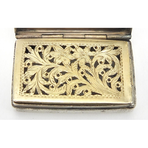 54 - William IV silver vinaigrette by Gervase Wheeler, with engine turned decoration and gilt interior, B... 