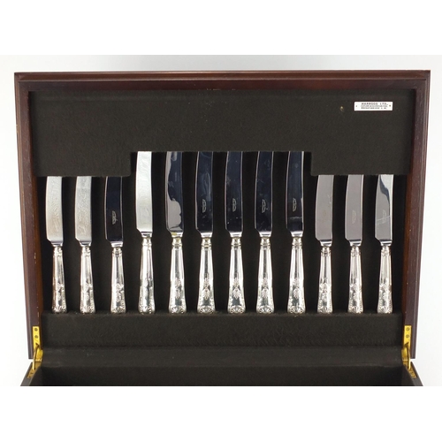 2080 - Six place mahogany canteen of Sheffield silver plated cutlery, retailed by Harrods, the canteen 50cm... 