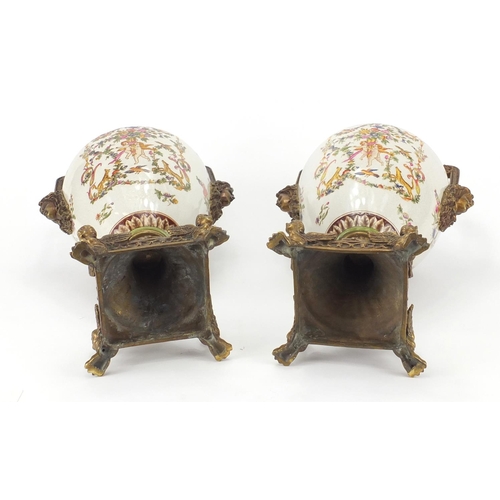 2230 - Pair of classical design porcelain vases and covers with metal mounts and twin handles of urn form, ... 