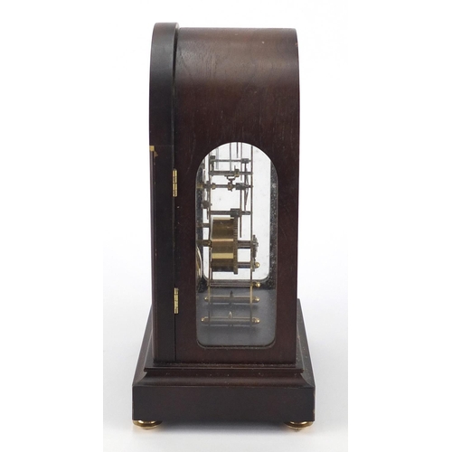 2102 - German inlaid mahogany cased mystery mantel clock by Frankz Hermle, with silvered chapter ring and R... 