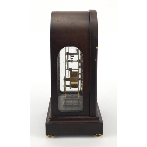 2102 - German inlaid mahogany cased mystery mantel clock by Frankz Hermle, with silvered chapter ring and R... 