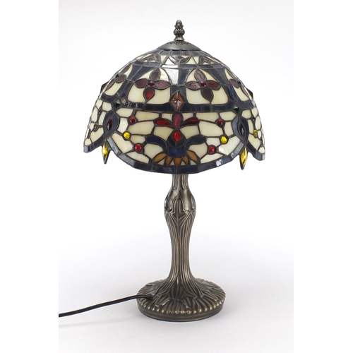 2127 - Tiffany design table lamp with leaded floral glass shade, 48cm high