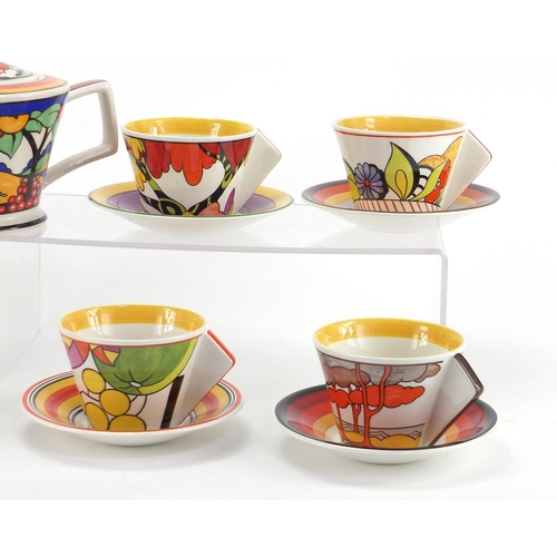 2109 - Set of eight Clarice Cliff centenary Art Deco design tea cups and saucers, by The Bradford Exchange ... 