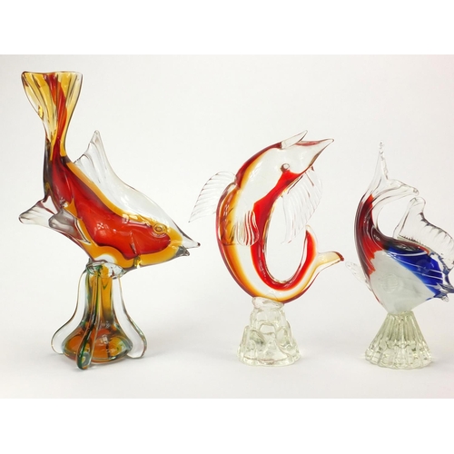 2105 - Four Murano colourful glass fish, the largest 34cm high