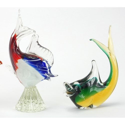 2105 - Four Murano colourful glass fish, the largest 34cm high