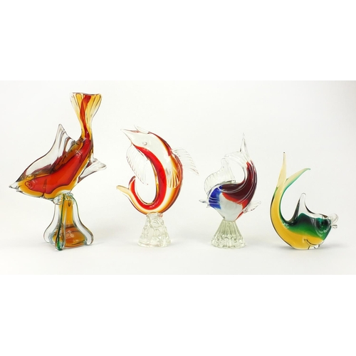 2105 - Four Murano colourful glass fish, the largest 34cm high