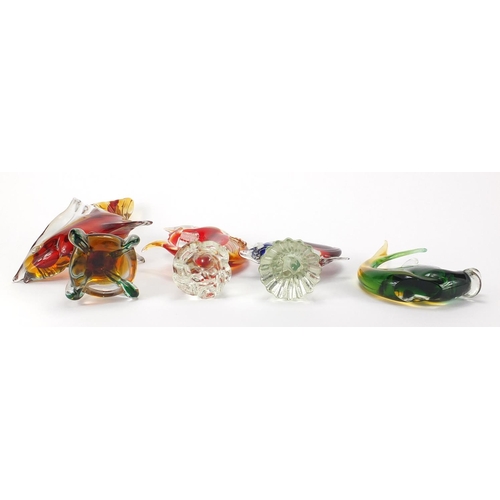 2105 - Four Murano colourful glass fish, the largest 34cm high