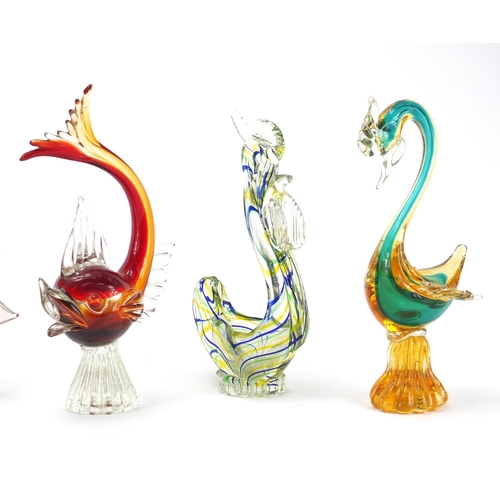 2138 - Six Murano colourful glass fish and animals, the largest 29.5cm high