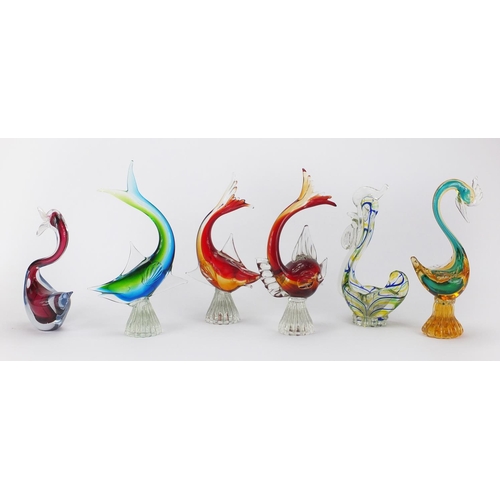 2138 - Six Murano colourful glass fish and animals, the largest 29.5cm high