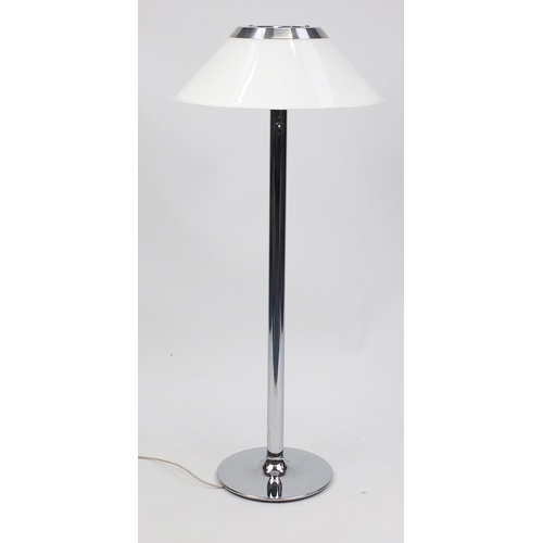 2031 - Retro chrome standard lamp with white Perspex shade, 135cm high