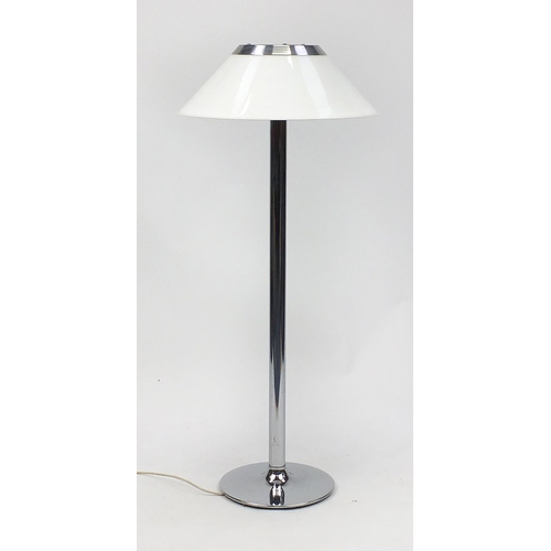 2031 - Retro chrome standard lamp with white Perspex shade, 135cm high