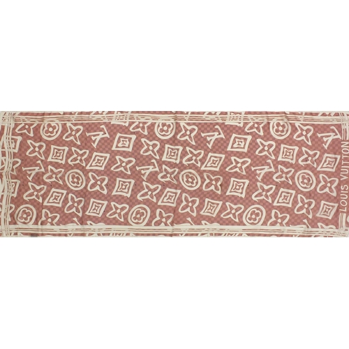 2067 - Rectangular Louis Vuitton silk scarf, having an all over monogram design with box, 180cm x 59cm