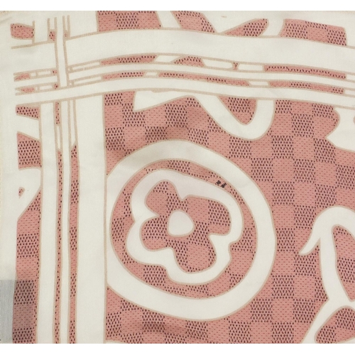 2067 - Rectangular Louis Vuitton silk scarf, having an all over monogram design with box, 180cm x 59cm