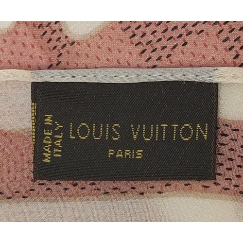 2067 - Rectangular Louis Vuitton silk scarf, having an all over monogram design with box, 180cm x 59cm